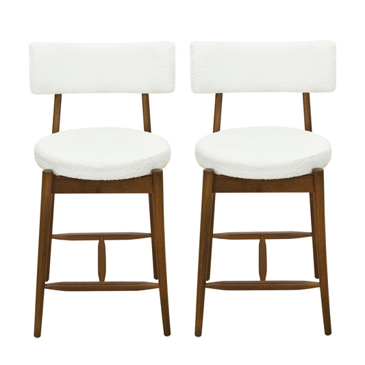Calla Bouclé Bar Stools (Set of 2) – Beige Bouclé & Walnut