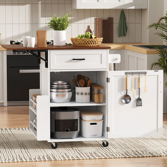 K&k 39.3' Farmhouse Kitchen Island with Drop Leaf - White - detail view 2