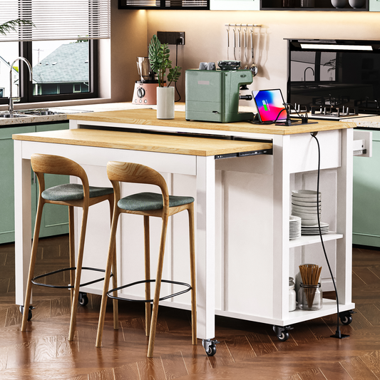K&k 47" Kitchen Island with Extendable Dining Table - White - detail view 2