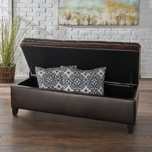 Juliana PU Leather Storage Ottoman, Brown