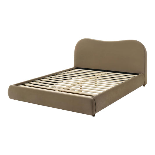 Finamore Camel-Back King Velvet Cloud Platform Bed with Oak Feet - Brown