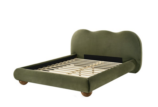 Finamore Camel-Back King Cloud Platform Bed with Oak Feet, Olive