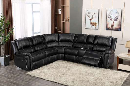 Fink Black Power Reclining Sectional with Stitching