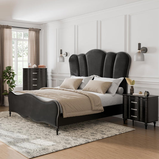 Melodi Parc Queen Glam Bedroom Set w/ Turned Feet - Black