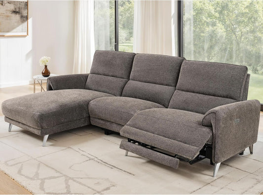 Brande Chenille Power Sectional; Right Chaise - Brown