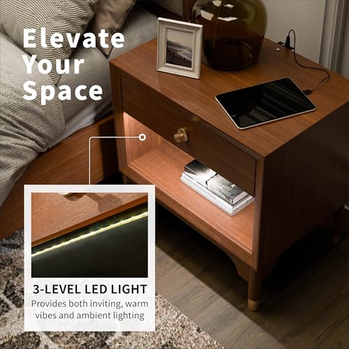 Hepburne Mid-Century Modern Nightstand, Walnut