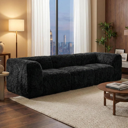 Nappi Modern Faux Fur Compressed 2-Piece Living Room Set - Black