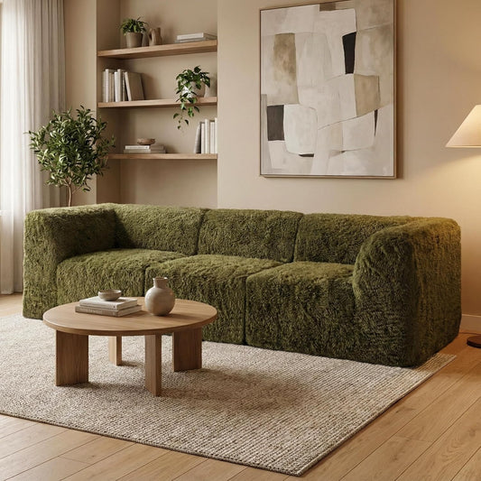 Nappi Modern Faux Fur Compressed 2-Piece Living Room Set - Green