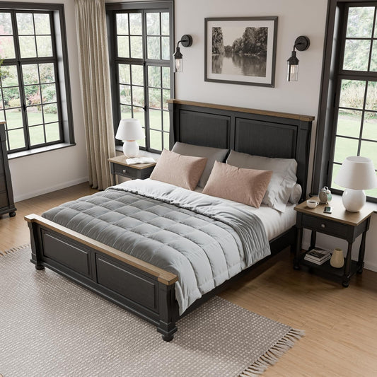Neue Modern Farmhouse Queen Size Bed - Black