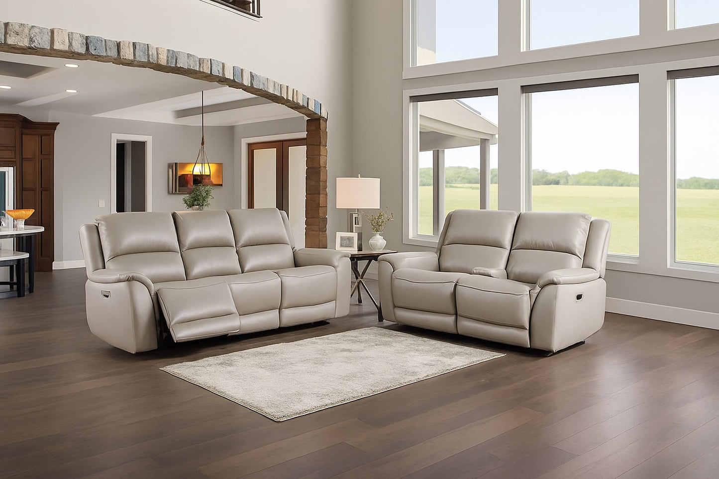 Gorgius Genuine Leather Power Sofa - Light Gray