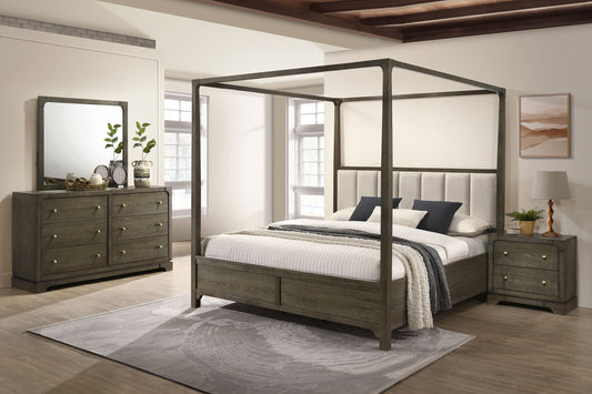 Gran Park Transitional Canopy Bedroom Set - Dark Cocoa & Boucle
