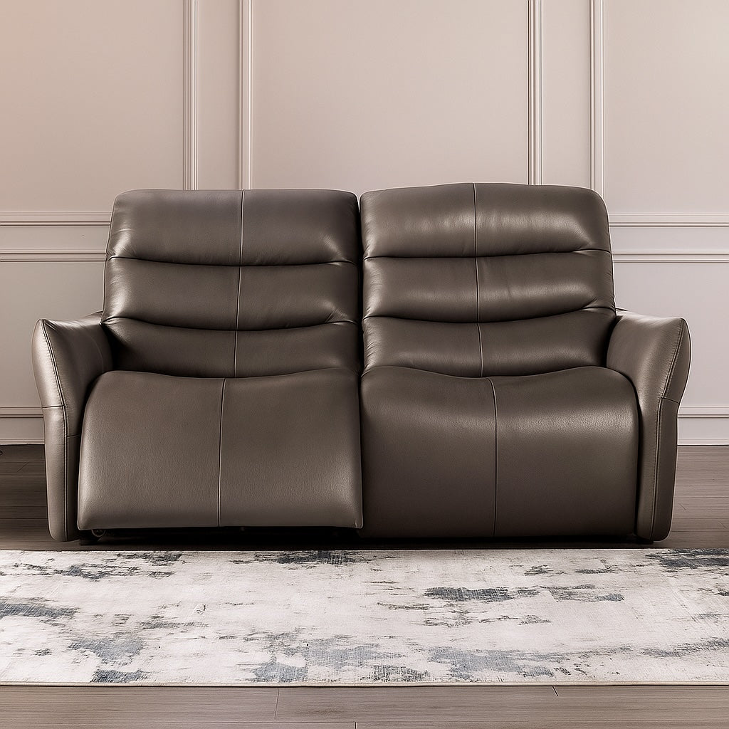 Granucci Transitional Powered Italian Leather Living Room Set - Gray