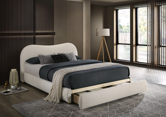 Grimsby Contemporary Queen Boucle Storage Platform Bed – White