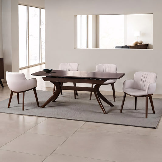 Hadsten II 5-Piece Mid-Century Dining Set – Walnut with Faux Leather Chairs