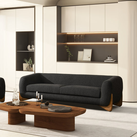 Haven Black Bouclé Sofa with Walnut Feet -Black