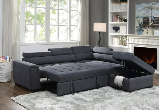 Henrik Dark Gray Sleeper Sectional with Ottoman and 2 Stools