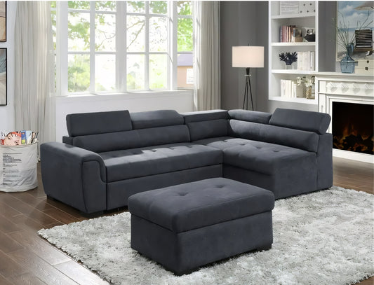 Henrik Dark Gray Sleeper Sectional with Ottoman and 2 Stools