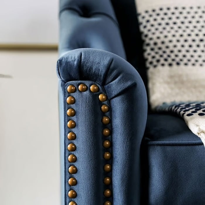 Martinique Blue Velvet Camel Back Sofa - Furniture of America SM2230