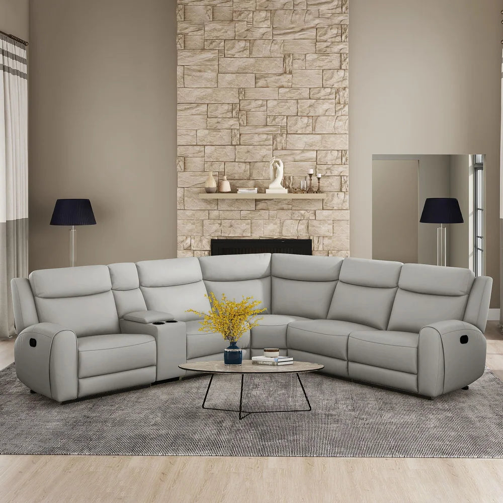 Jacobus Transitional Genuine Leather Wide Seat Reclining Sectional