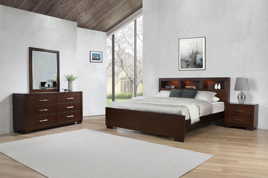 Jessica Contemporary Queen Platform with Bookcase Headboard, Cappuccino - Finally Home Furnishings LLC