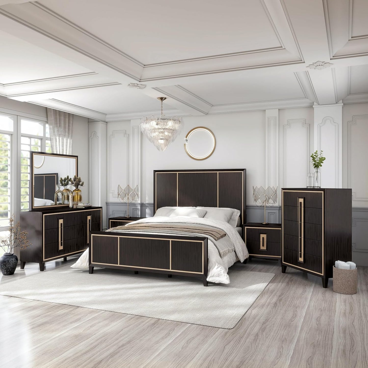 Kenyada Contemporary Queen Bed - Espresso & Gold