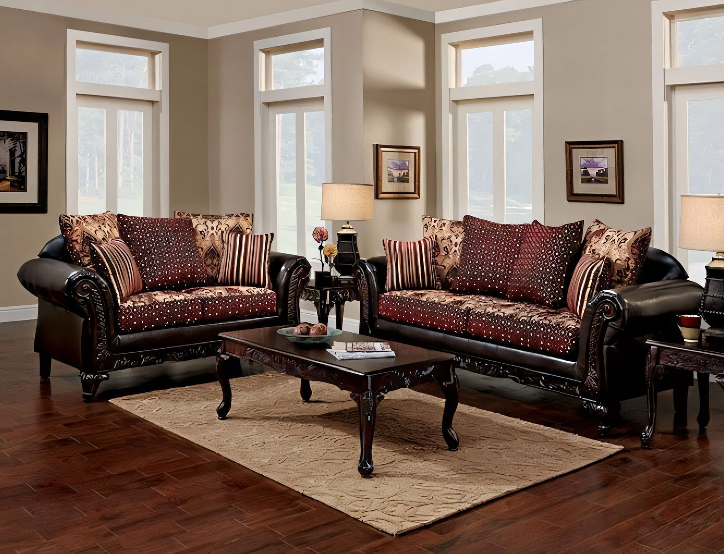 Ellis Traditional Chenille Sofa – Burgundy & Brown