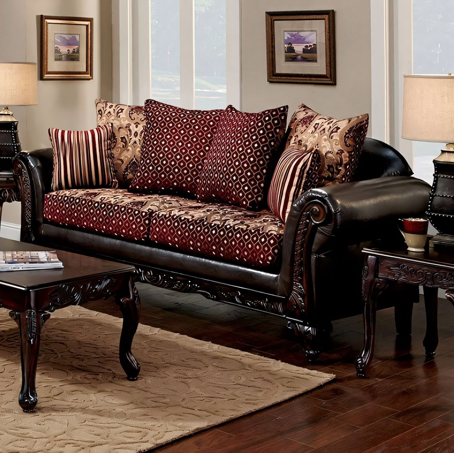 Ellis Traditional Chenille Rolled Arm Sofa & Loveseat Set