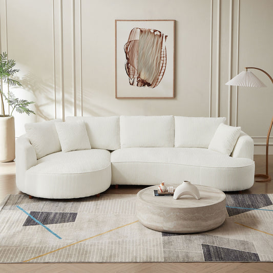 Marlow Oversized Corduroy Sectional with Chaise, White