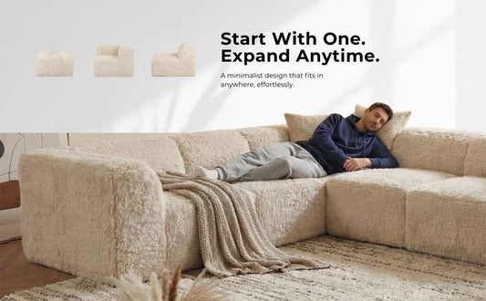 Nappi Modern 7-Piece Faux Fur Compressed Sectional & Ottoman - Olive