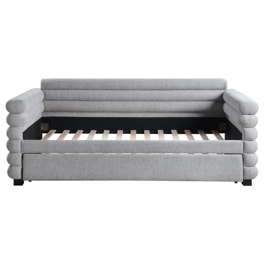 Patricia Boucle Upholstered Twin Day Bed with Trundle, Gray