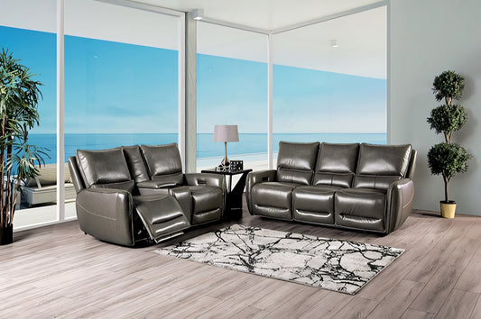 Phineas Transitional Power Reclining Sofa – Gray Leather
