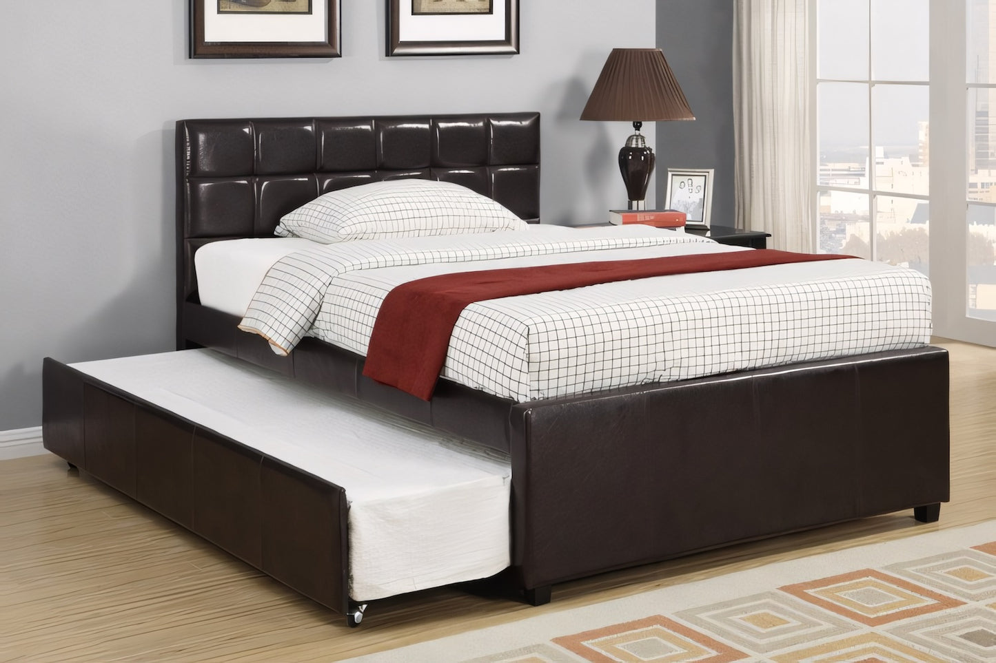 Pike Cube Tufted Leatherette Full Platform Bed & Trundle Set