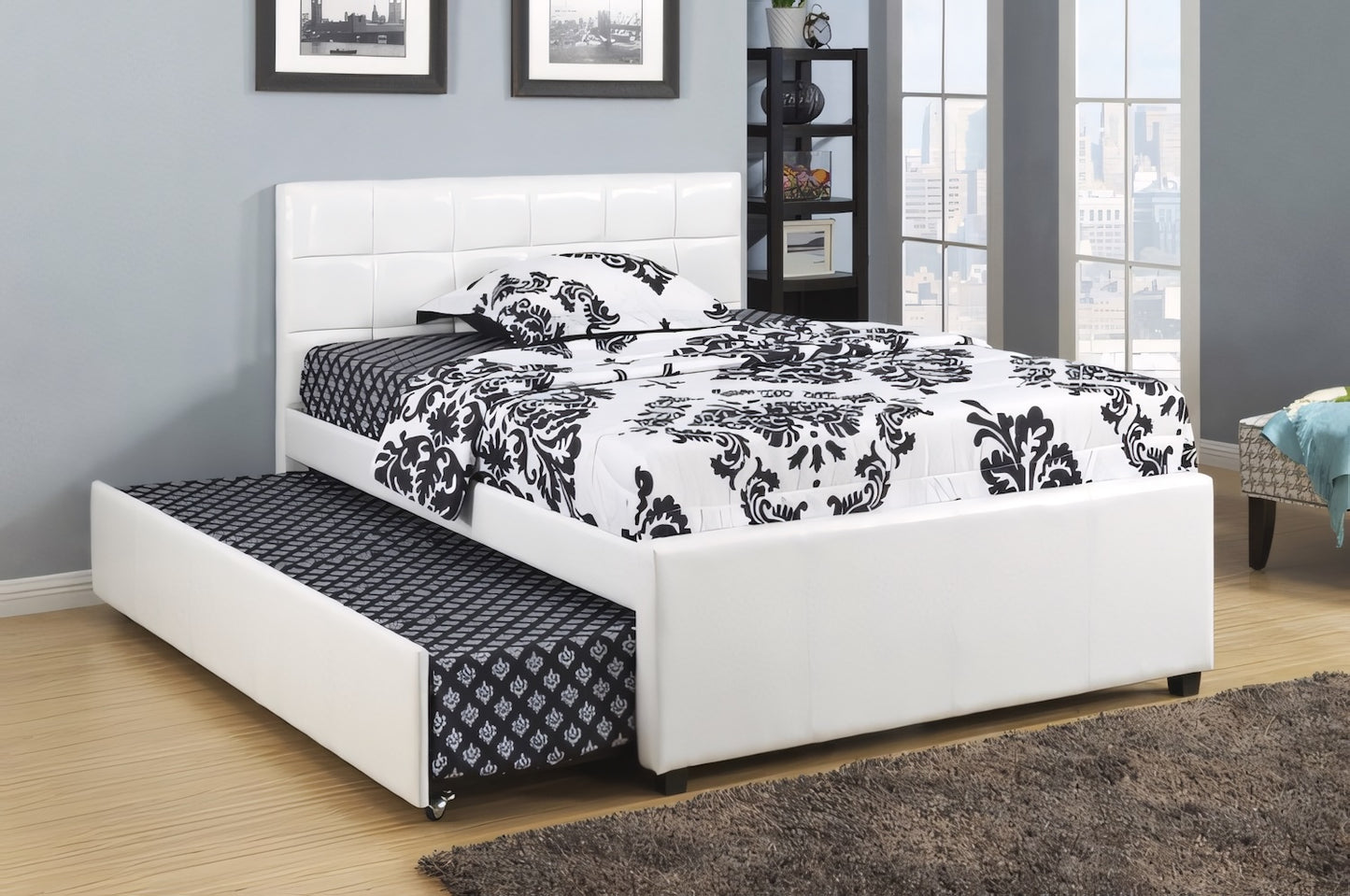 Pike Cube Tufted Leatherette Twin Bed & Trundle Set