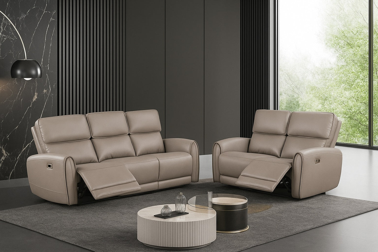Schlieren Contemporary Power Reclining Sofa – Light Brown Leatherette