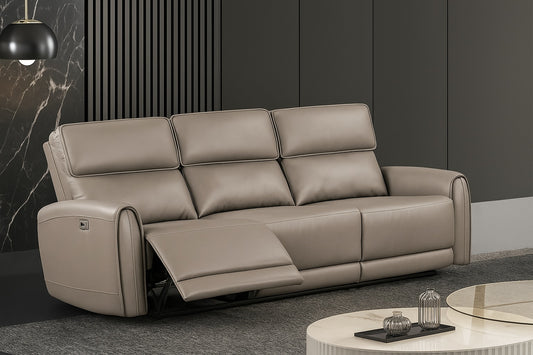 Schlieren 2-Piece Contemporary Power Reclining Sofa & Loveseat Set – Light Brown Leatherette