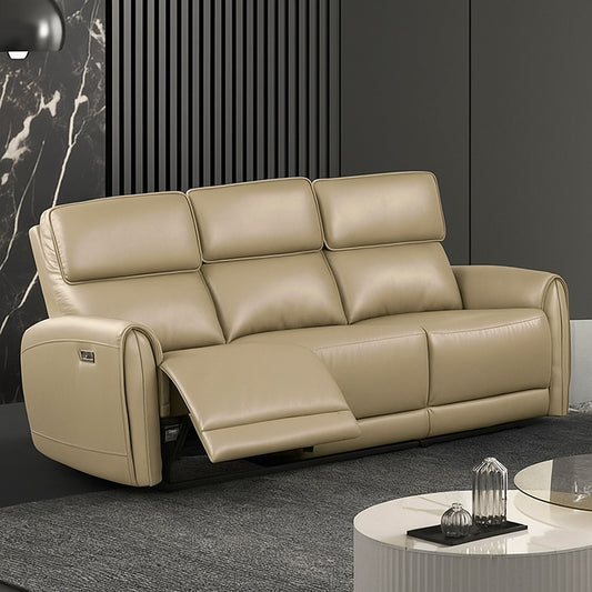 Schlieren 2-Piece Contemporary Power Reclining Sofa & Loveseat Set – Beige Leatherette