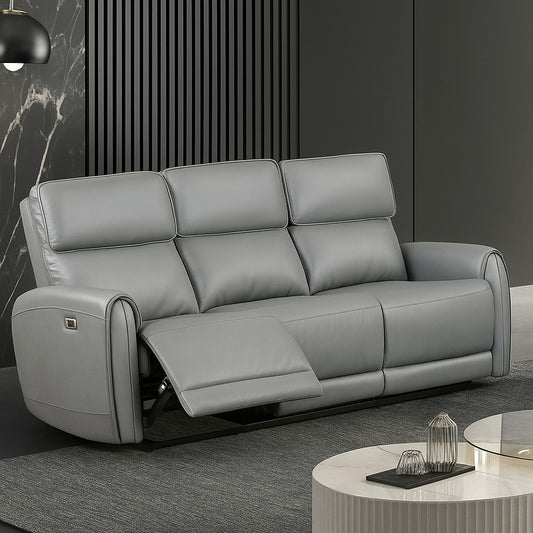 Schlieren 2-Piece Contemporary Power Reclining Sofa & Loveseat Set – Gray Leatherette