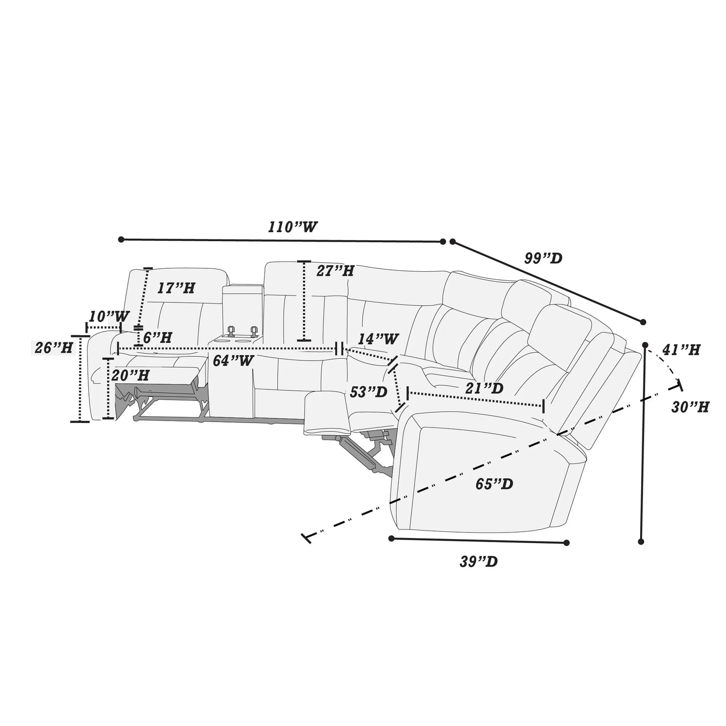Sinbad Transitional Motion Sectional with Console - Brown
