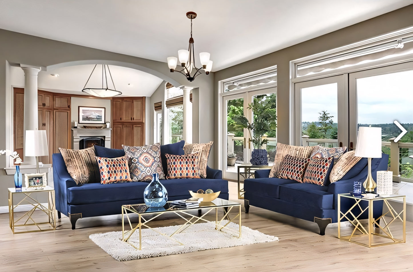 Sisseton Transitional Navy Blue Small Weave Chenille Sofa & Loveseat Set - Finally Home Furnishings LLC