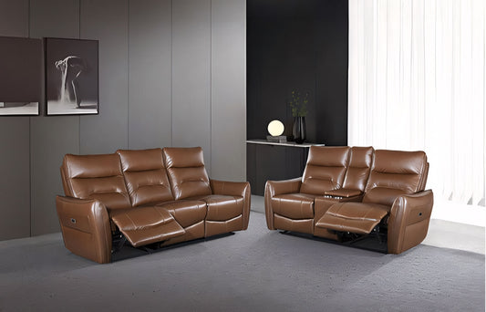Terentius Modern Power Reclining Sofa - Caramel Brown