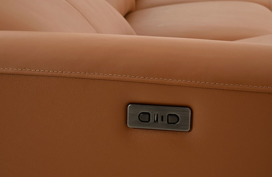 Themis Contemporary Clay Brown Top Grain Leather Power Sectional with Chaise