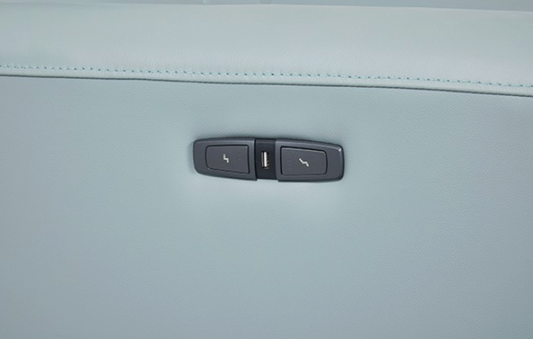 Themis Contemporary Pale Blue Top Grain Leather Power Sectional with Chaise