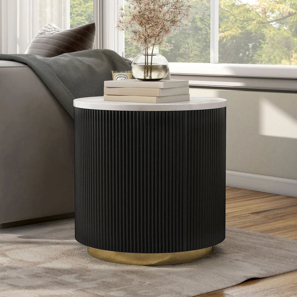 Virden Contemporary Genuine Marble Fluted Rectangular Coffee Table