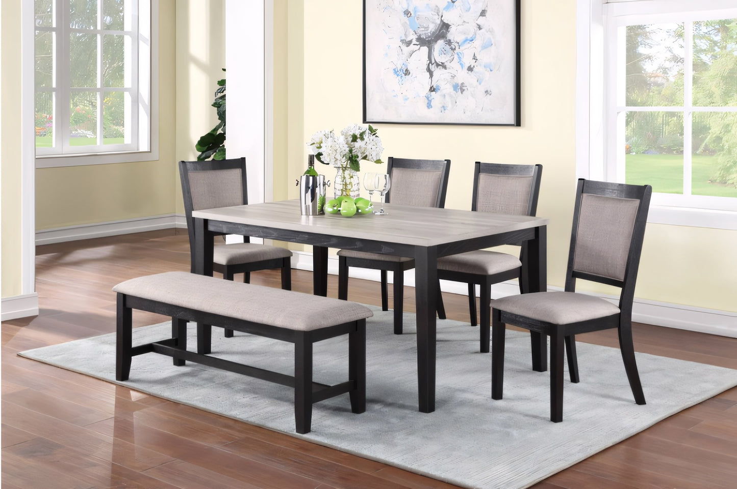 Cedarvale 6-Piece Dining Set with Bench – Natural or Two-Tone Finish