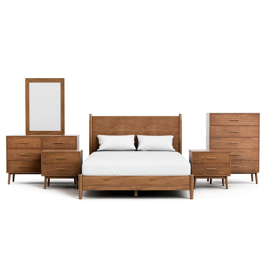 Tromso Mid-Century Modern Solid Wood King Platform Bed, Walnut