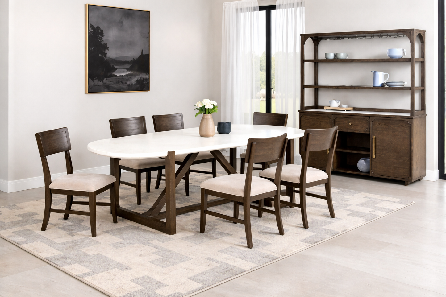 Vellara Transitional Rectangular Dining Table with Quartz Stone Top – Dark Walnut - Finally Home Furnishings LLC
