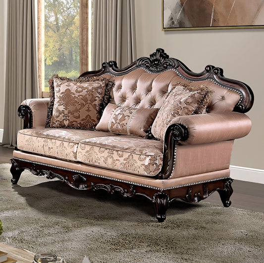 Veracruz Traditional Sofa in Light Brown Fabric & Dark Cherry Finish