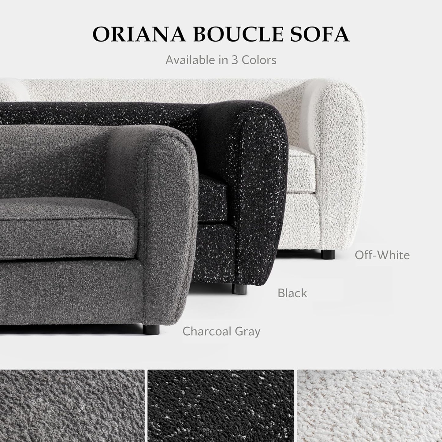 Verdal Contemporary Living Room Set in Charcoal Gray Boucle