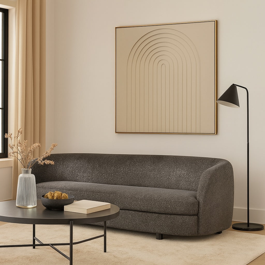 Versoix Contemporary Living Room Set in Charcoal Gray Boucle