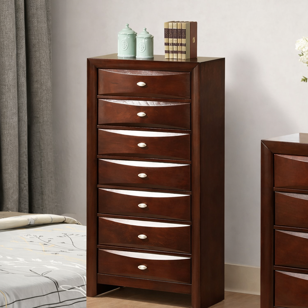 Zosimo Transitional Bedroom Chest - Cherry - Finally Home Furnishings LLC